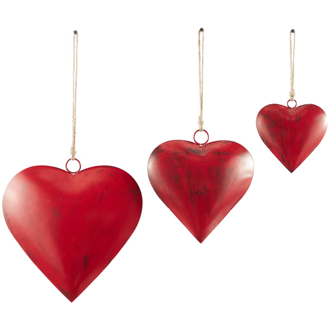 Red Metal Heart Tibetan Inspired Indoor Outdoor Decorative Bells with Jute Hanging Rope
